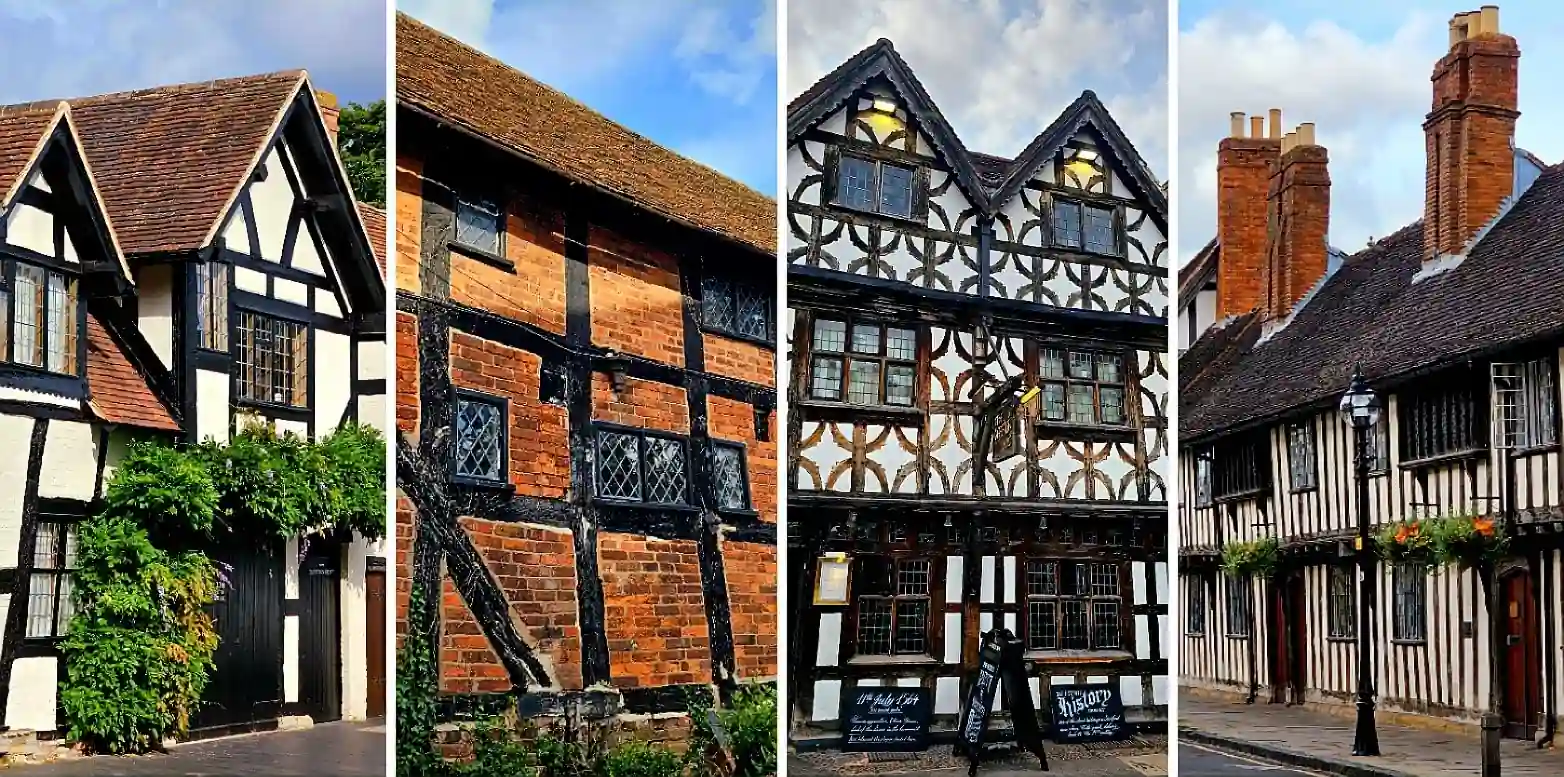 Stratford-upon-Avon — родина Шекспира — улица, пересекающая реку